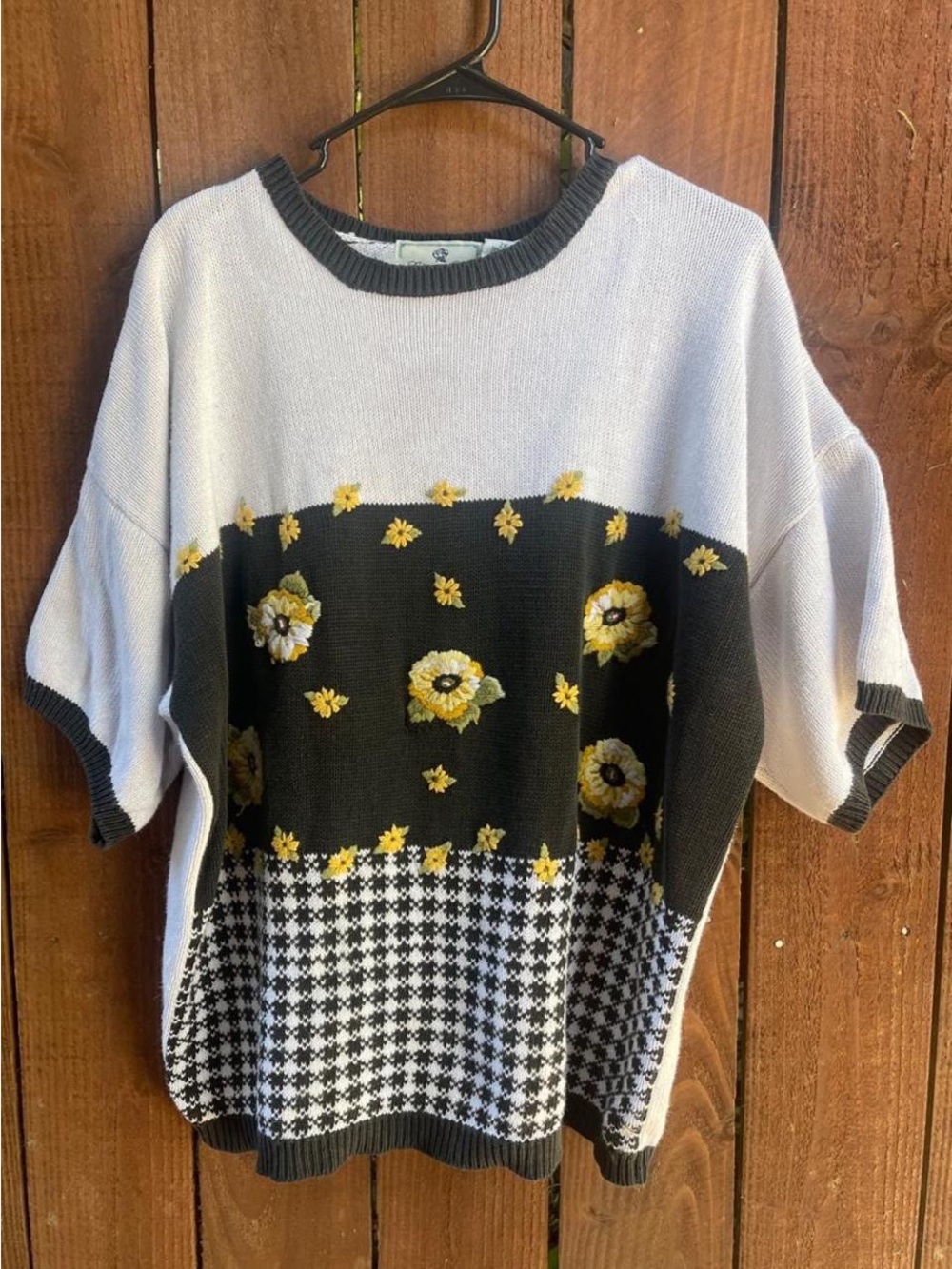 VTG Chandler Hill Knit Short Sleeve Sweater Colorblock Sunflower Design Sz 2X⚠️